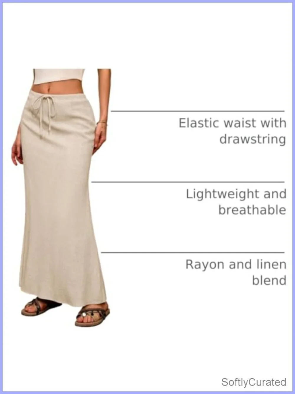 Linen Flared Maxi Skirt Boho Ankle Length Elastic Waist